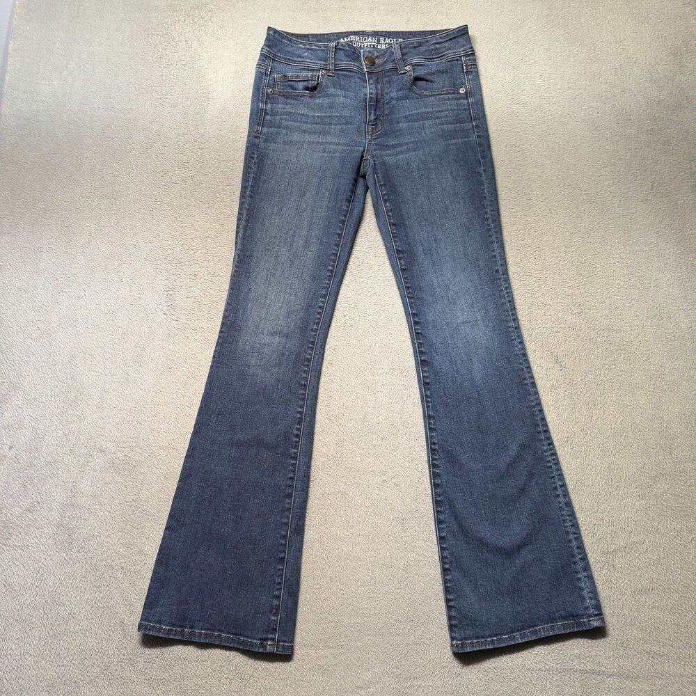 American Eagle Womens Size 6 Kick Boot AEO Denim X Jeans Blue Super Stretch